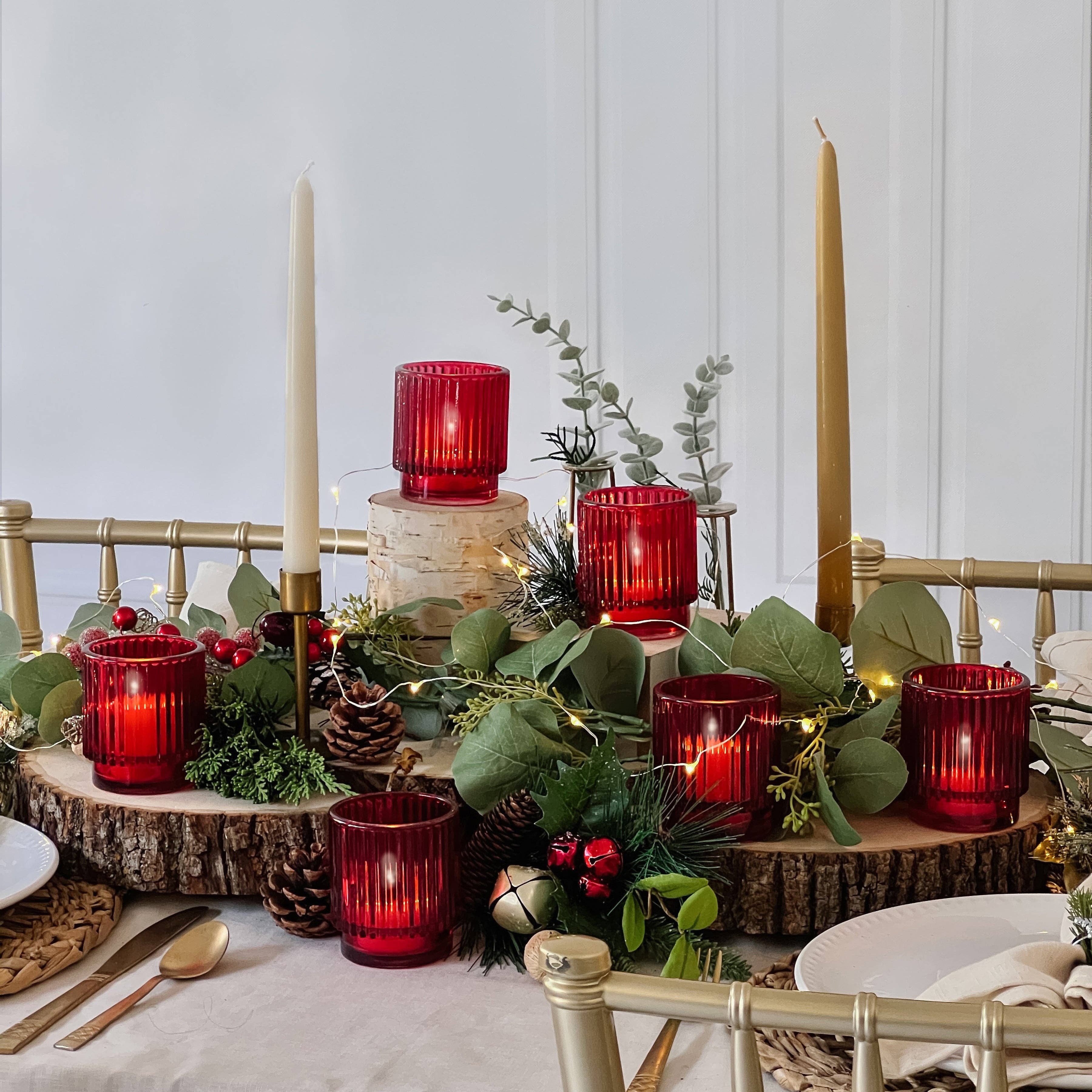 Ribbed Red Glass Votive Candle Holder