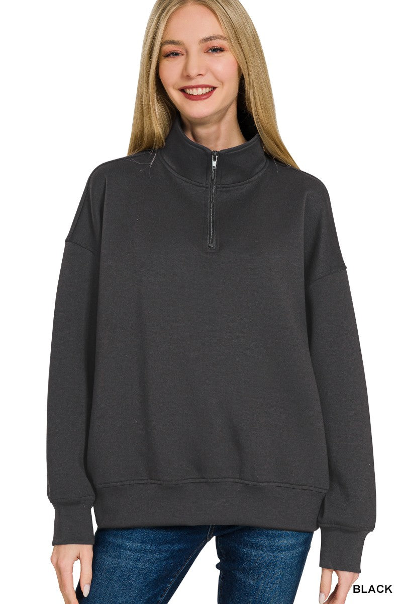 Black Scuba Half Zip Pullover - Posh West Boutique