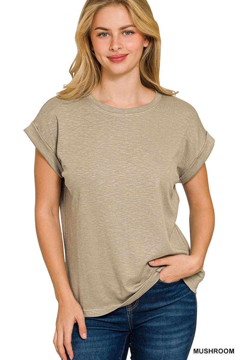 Mushroom Cotton Modal Rolled Sleeve Tee