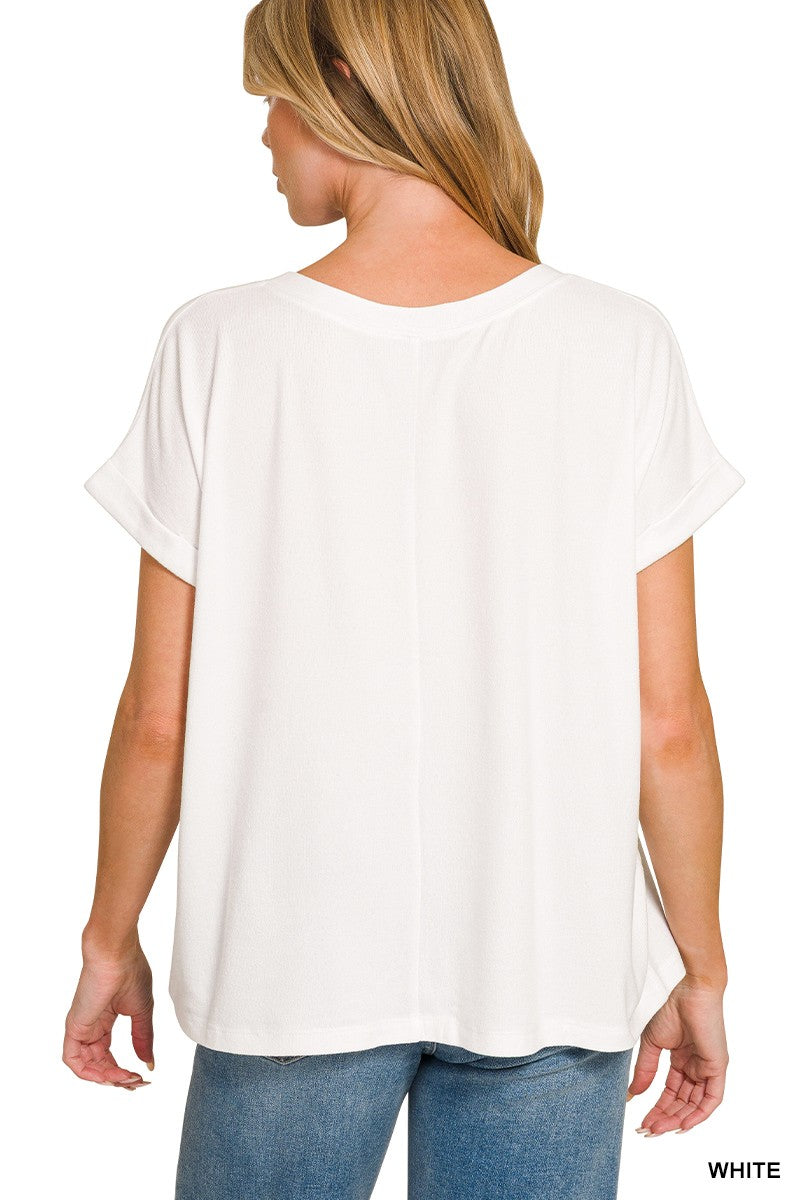 White Soft Melange Hacci V-Neck Tee