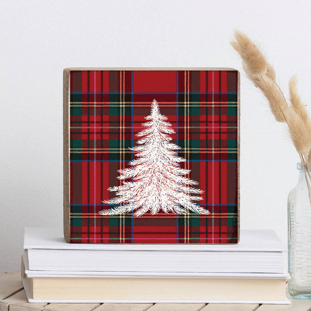 Tartan Christmas Tree Block Sign - Posh West Boutique
