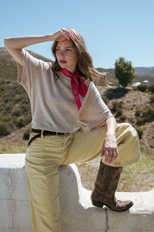 Raw Edge Accent Comfy Sweater Top - Posh West Boutique