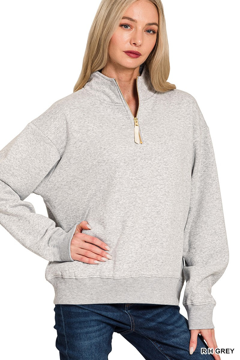 Grey Fleece Half Zip Sweatshirt - Posh West Boutique