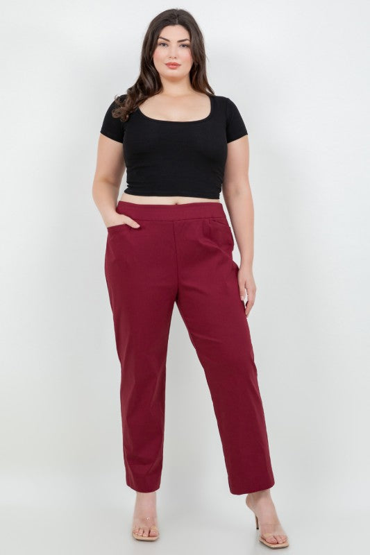 Burgundy Slim Ankle Crop Pants - Posh West Boutique