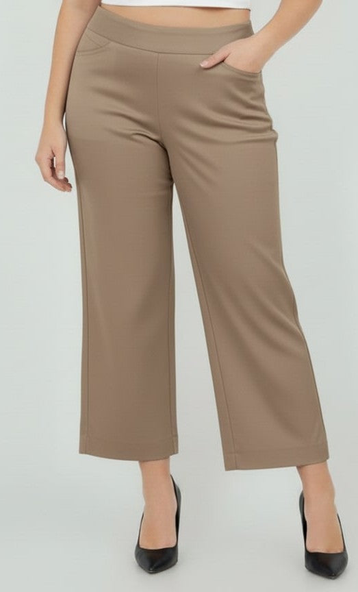 Mushroom Straight Leg Crop Pants - Posh West Boutique