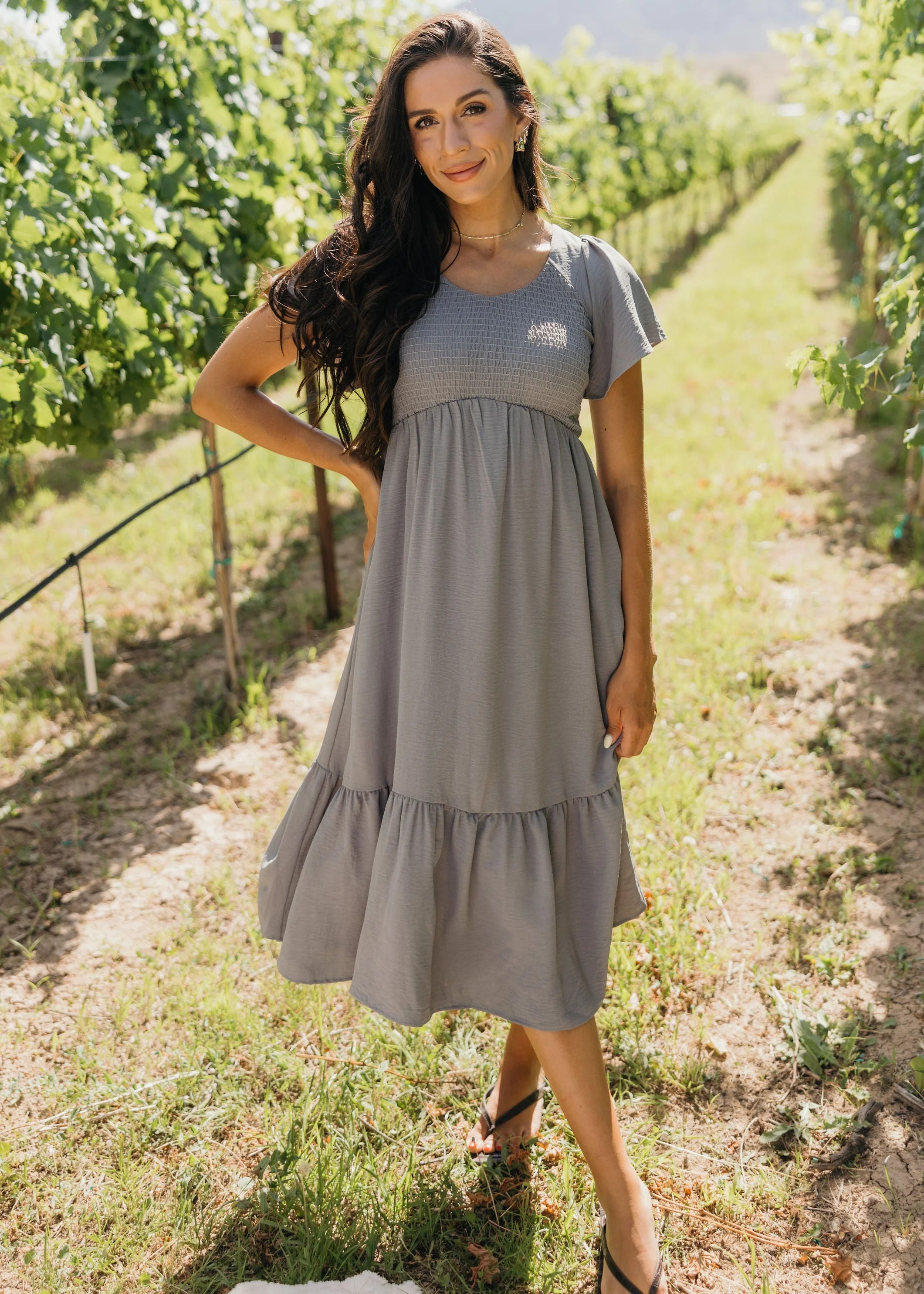 The Kendall Dress in Ash Blue - Posh West Boutique