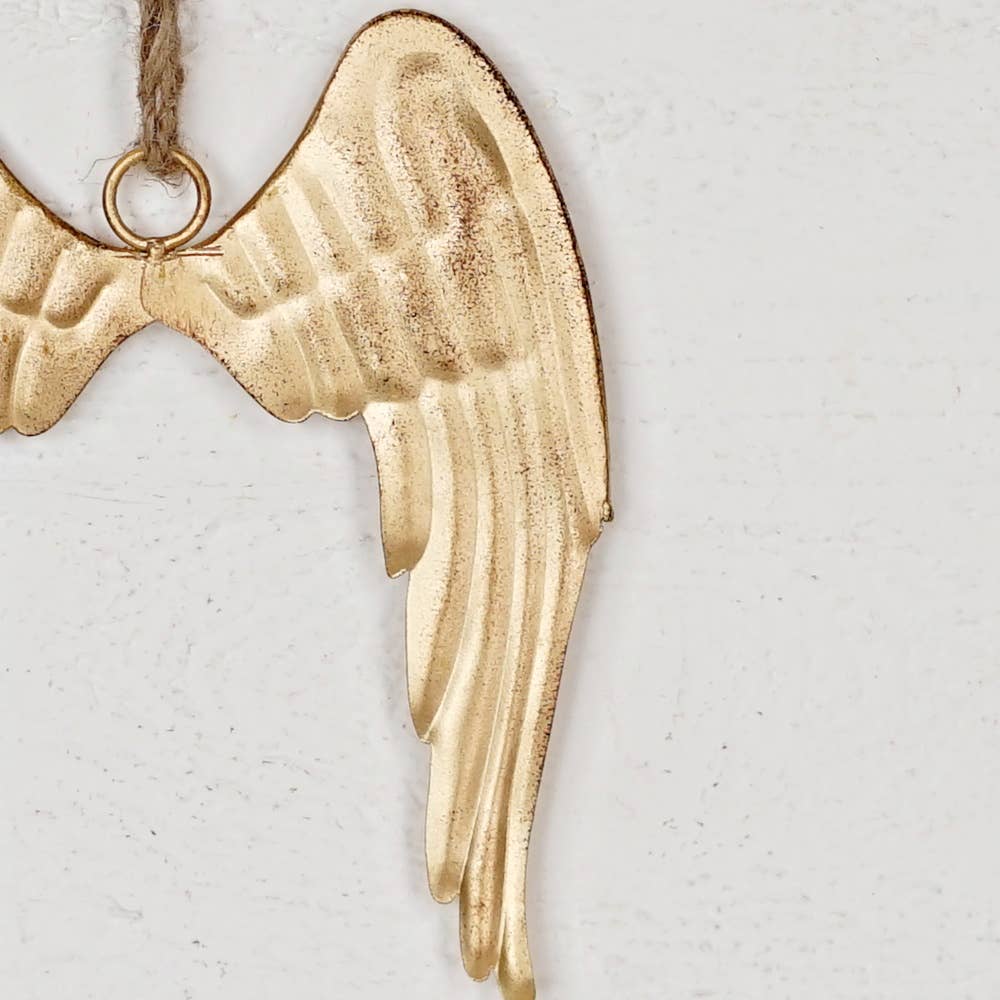Distressed Metal Angel Wing w/ Jute Loop