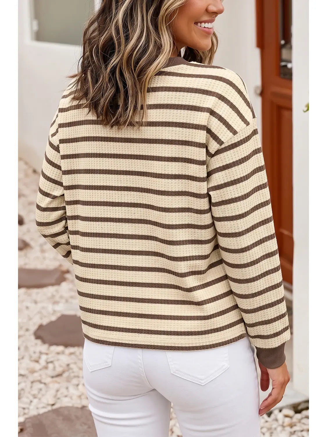 Striped Patchwork Ribbed Cuff Casual Pullover Sweatshirt