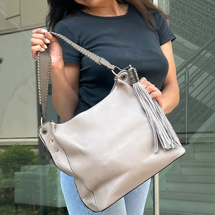 Grey Tassel Hobo Bag - Posh West Boutique