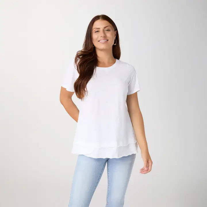 White Short Sleeve Tier Bottom Top - Posh West Boutique