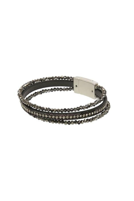 Charcoal Beaded 3 Row Bracelet - Posh West Boutique
