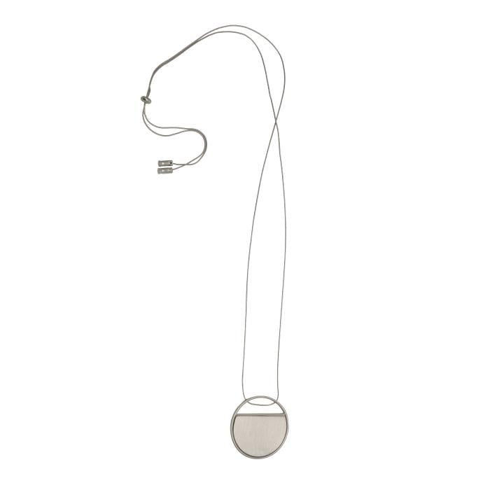 40" Silver Brushed Circle Pendant Adjustable Necklace - Posh West Boutique