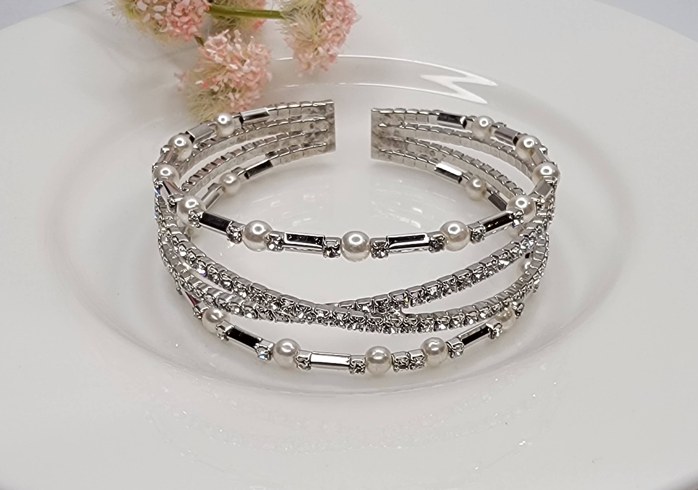 Silver Rhinestone & Pearl Bracelet - Posh West Boutique