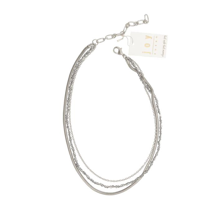 3 Silver Row with Gray Beads Necklace - Posh West Boutique