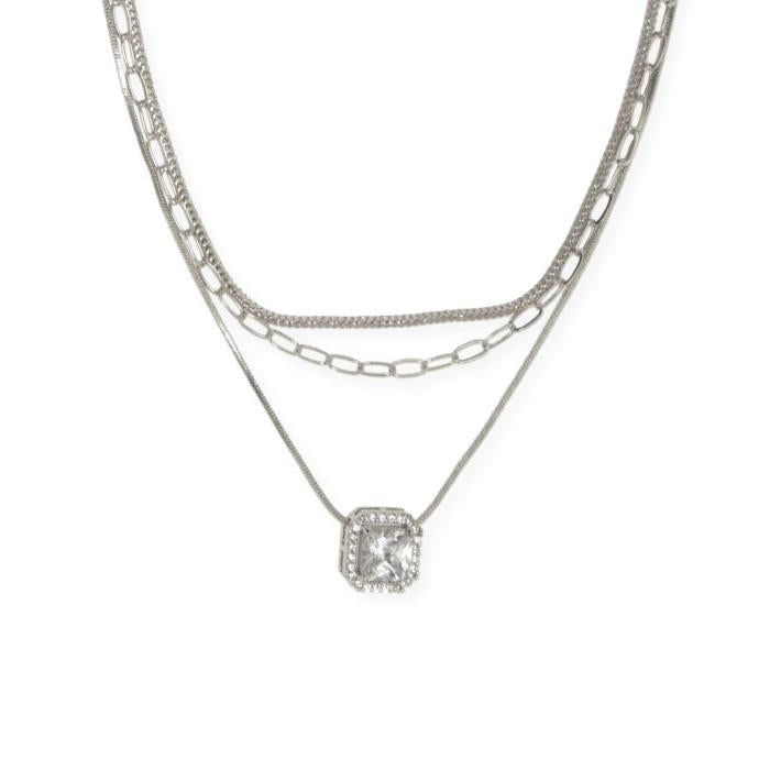 Silver Halo Pendant Triple Necklace - Posh West Boutique