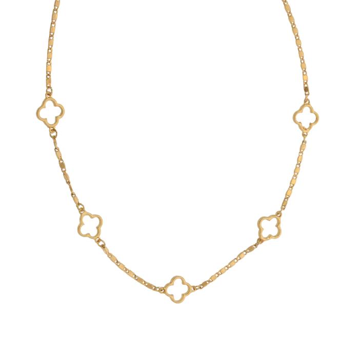 Gold Quatrefoil Flat Anchor Chain Necklace - Posh West Boutique