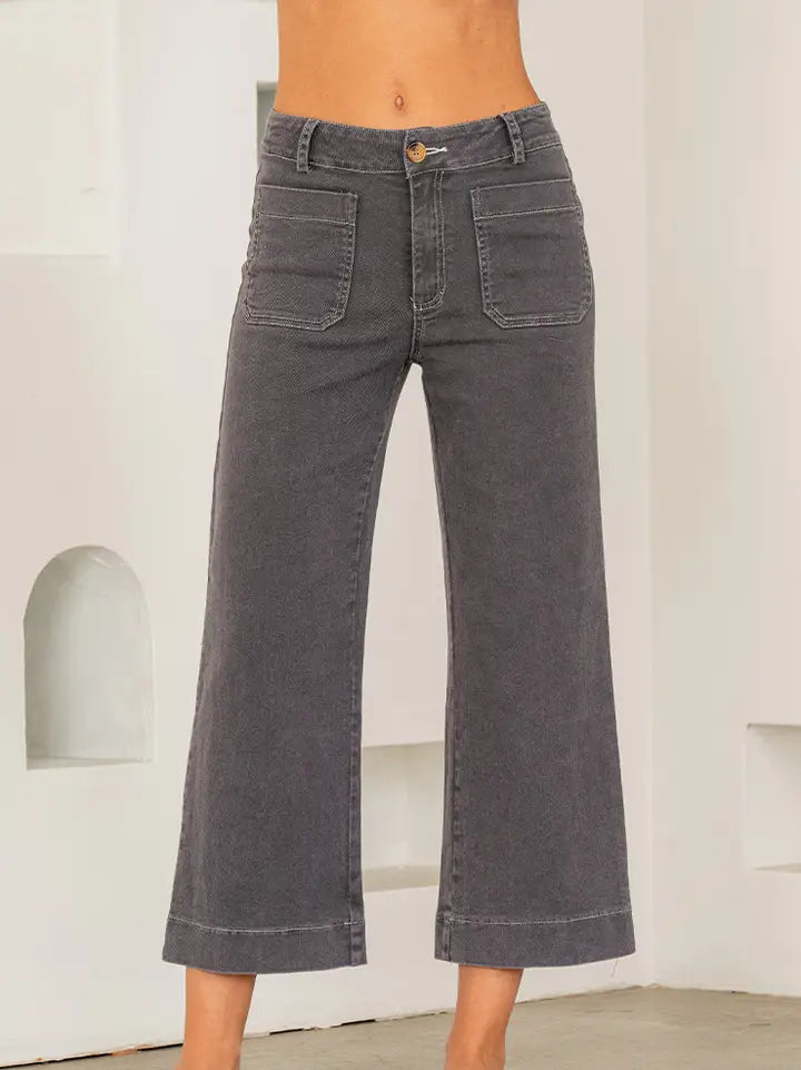 Charcoal Relaxed Fit Wide Leg Cropped Pants