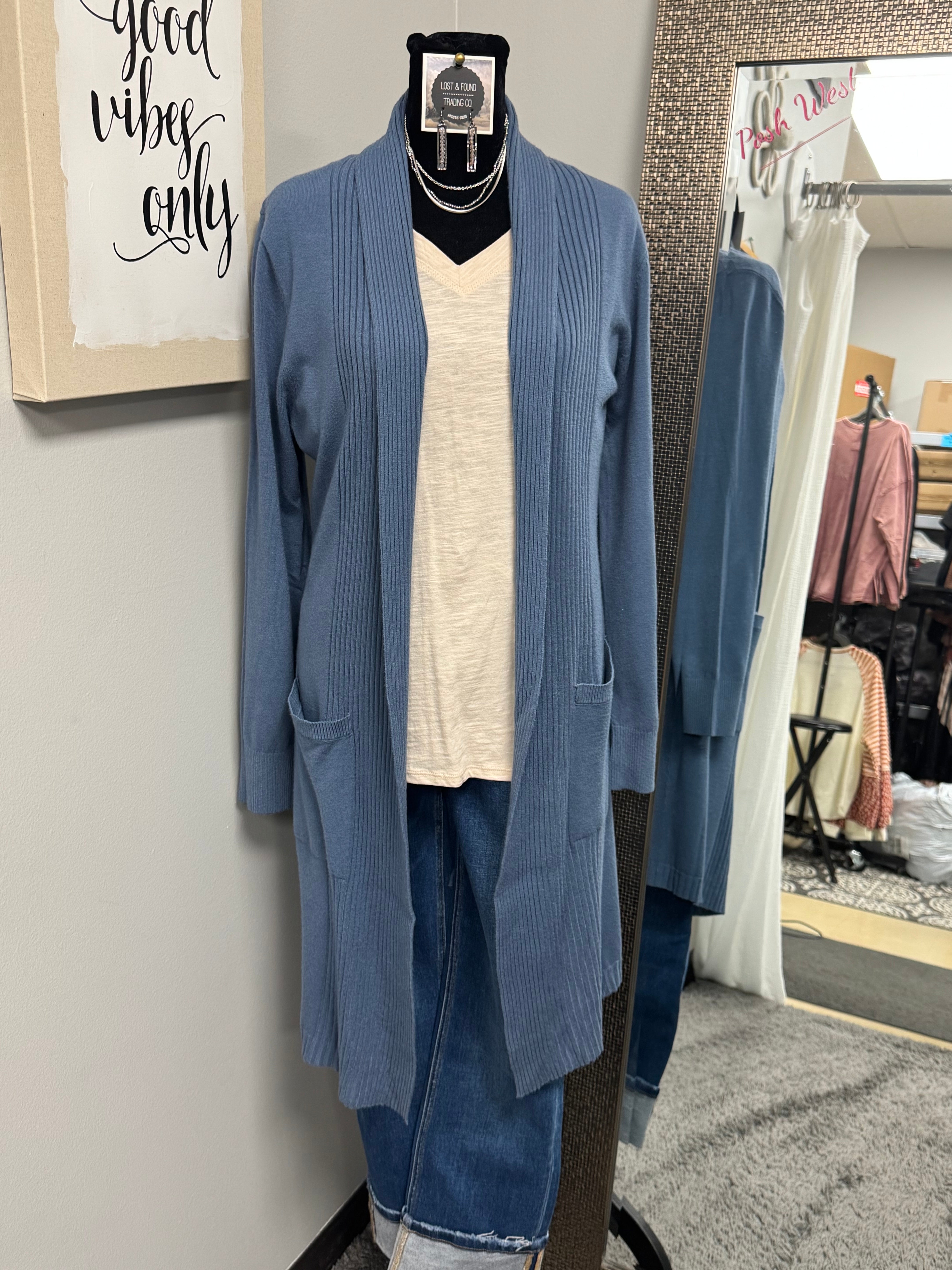 Slate Blue Luxurious Ribbed Cardigan