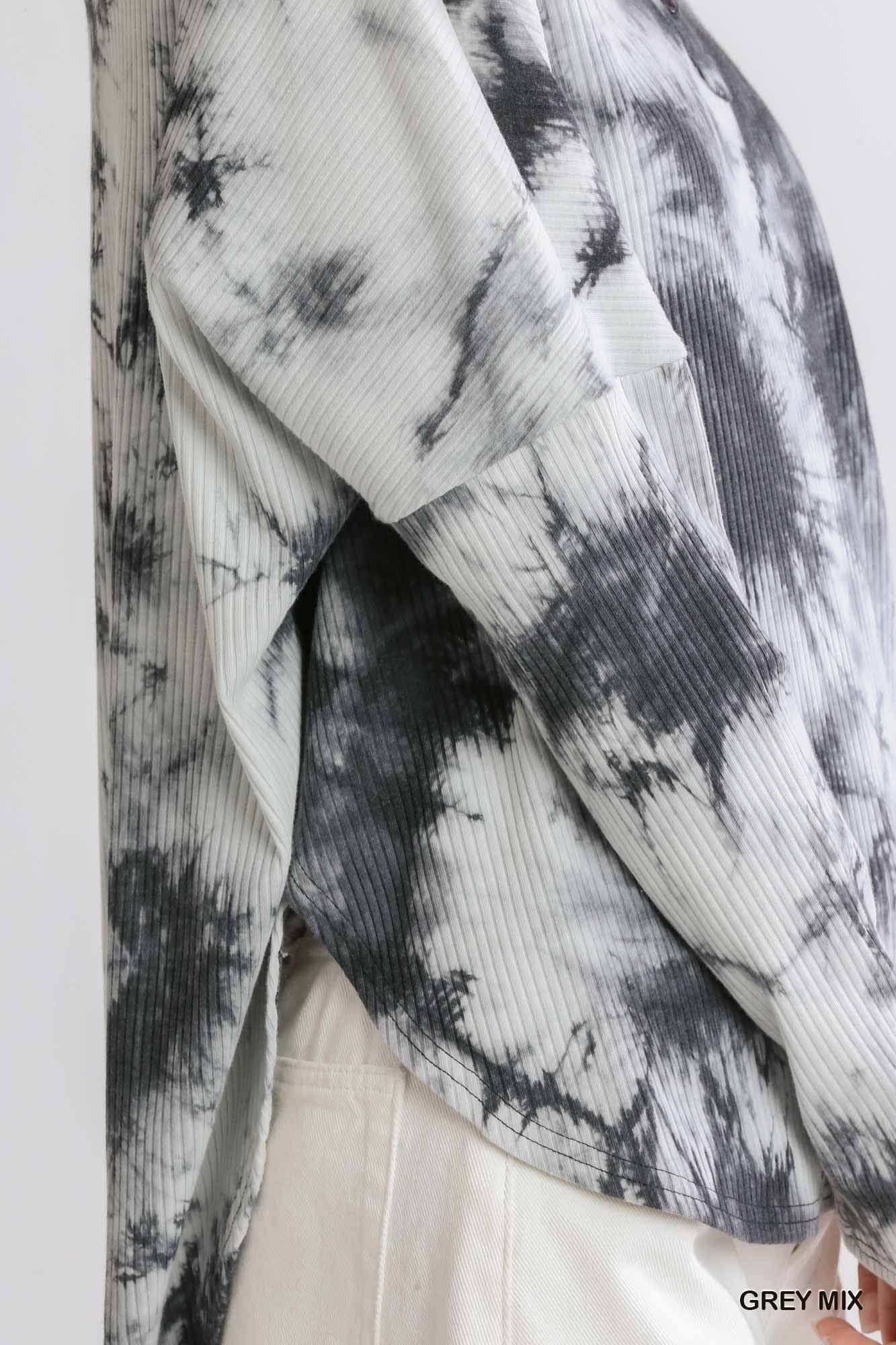 Tie Dye Ribbed Button Front Top with Round Hem - Posh West Boutique
