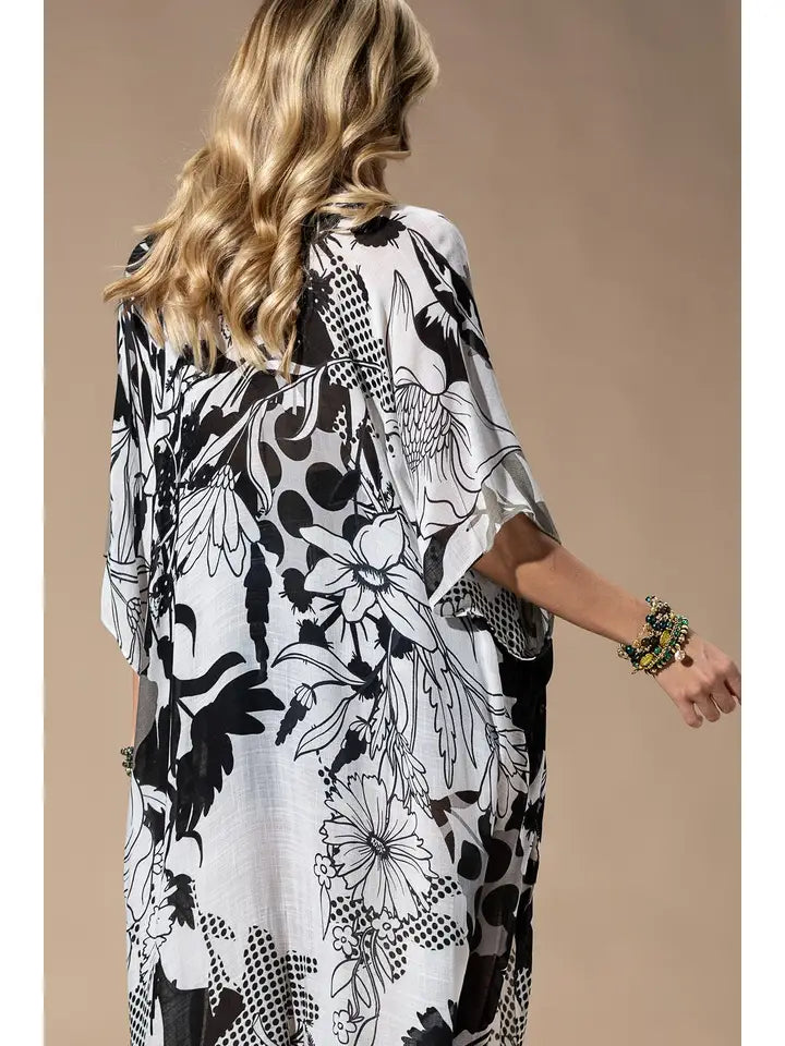 Monochrome Bloom Kimono - Posh West Boutique