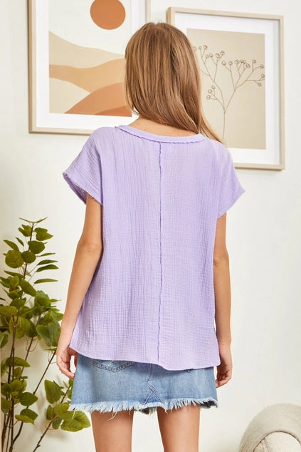 Cotton Gauze V-Neck Lavander - Posh West Boutique