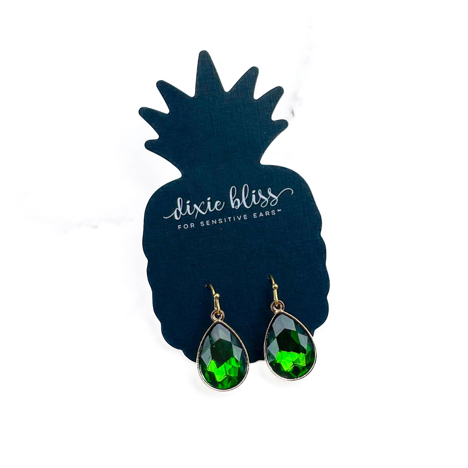 Emerald Glass Teardrop Earrings - Posh West Boutique