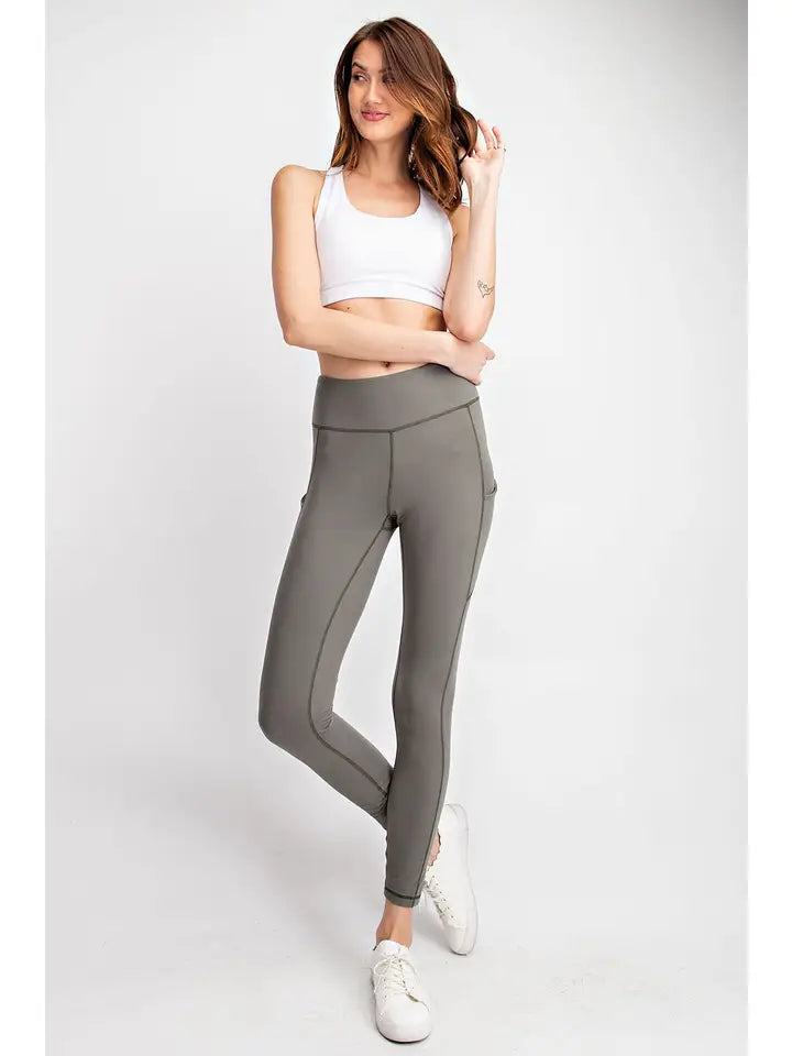 Grey Sage Basic Butter Leggings with Pockets - Posh West Boutique