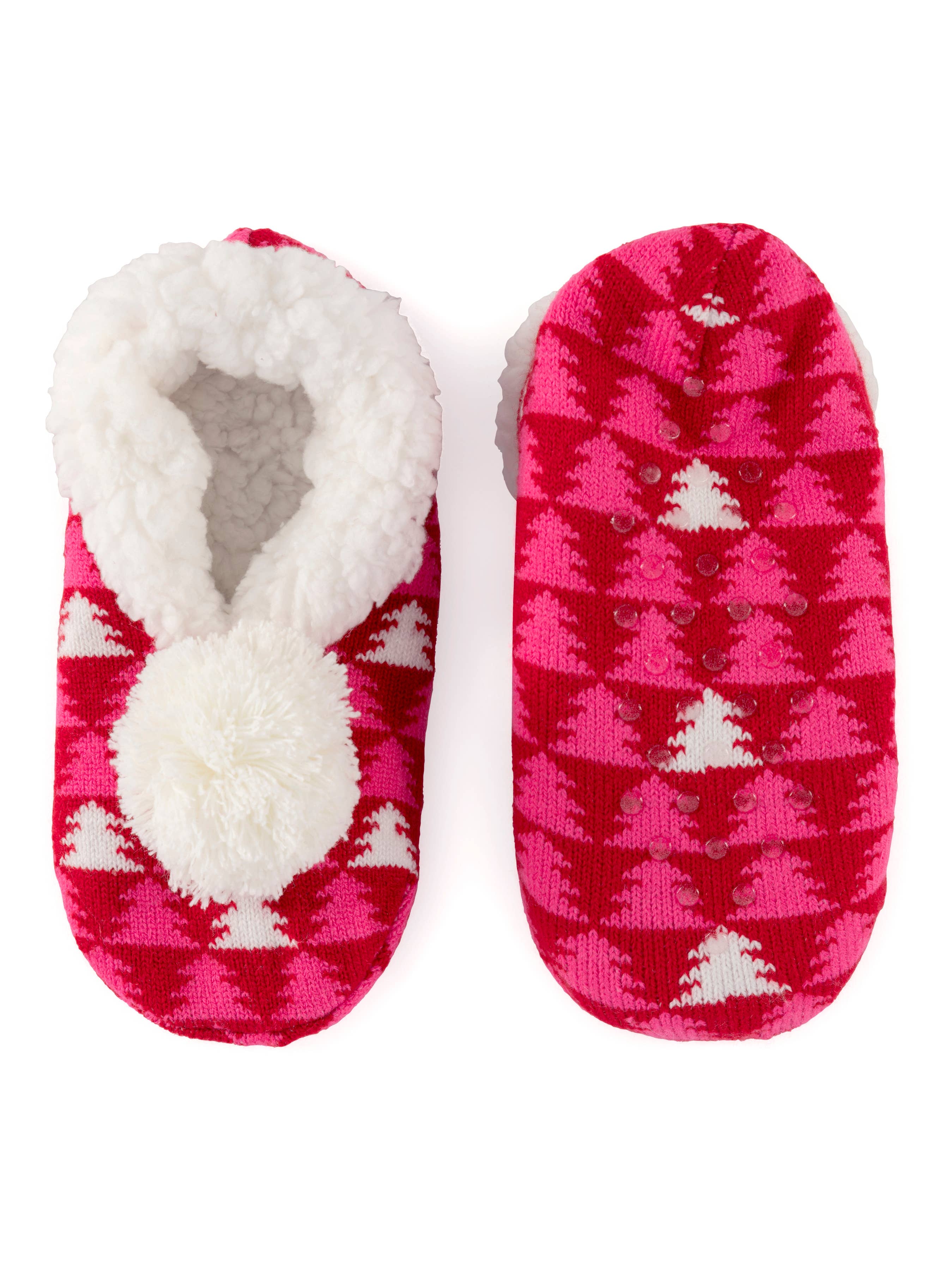 Pink & White Pom Tree Slippers - Posh West Boutique