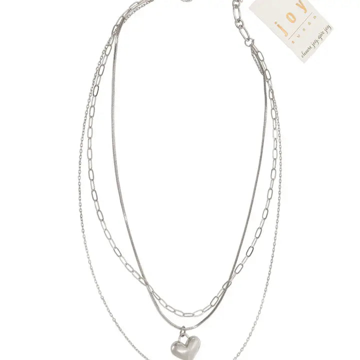 Silver 3 Chain Heart Necklace - Posh West Boutique