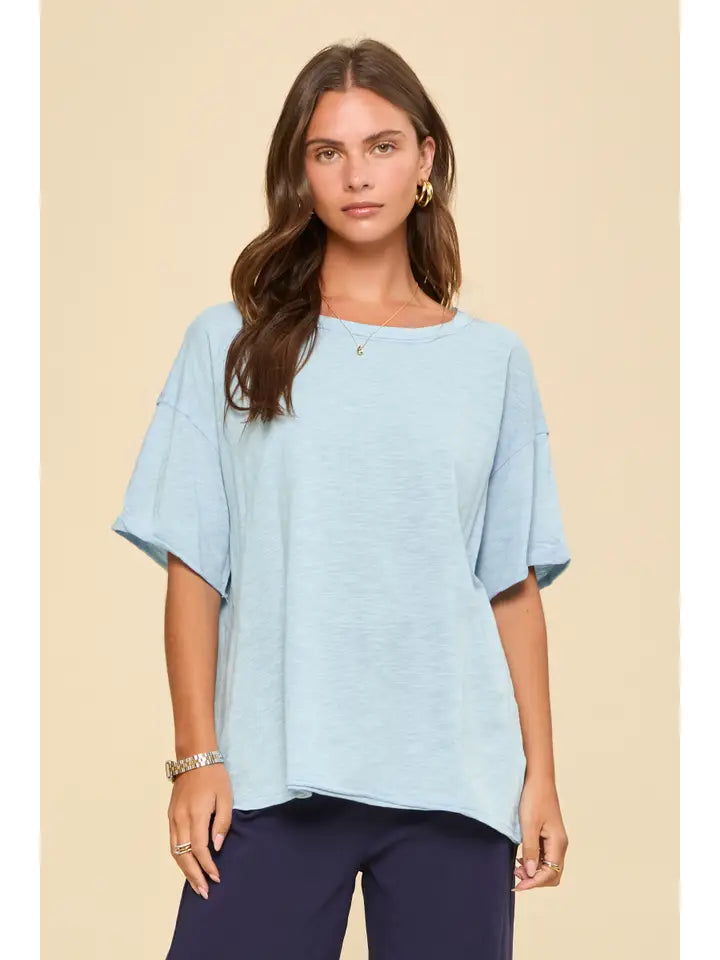 Lt. Blue Short Sleeve Cotton Top - Posh West Boutique