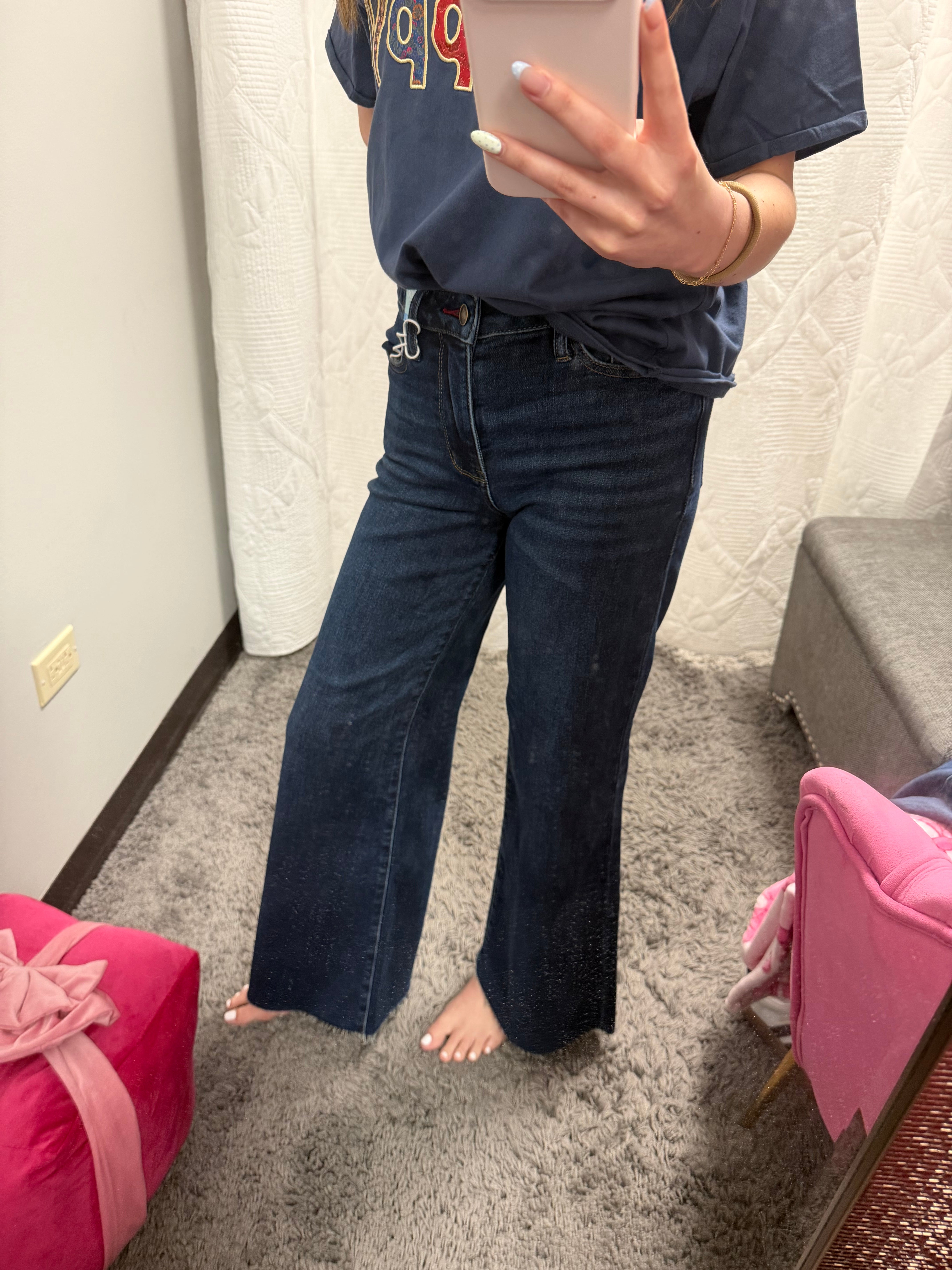 Judy Blue Petite HW Retro Wide w/ Adjustable WB Tabs + Raw Hem - Posh West Boutique