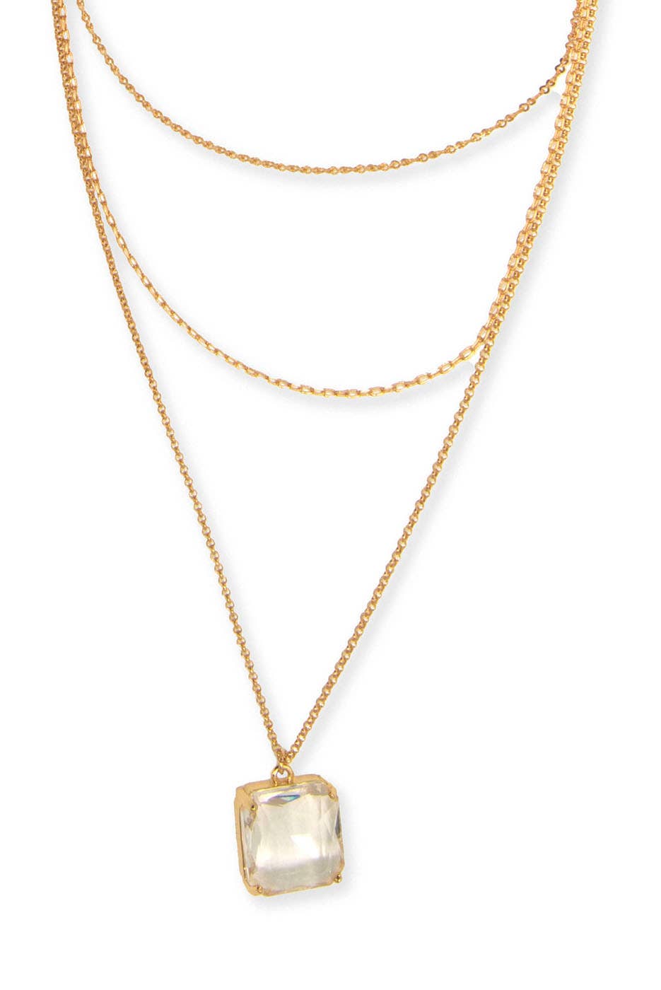 3 Row Large Square Crystal Pendant Necklace - Posh West Boutique