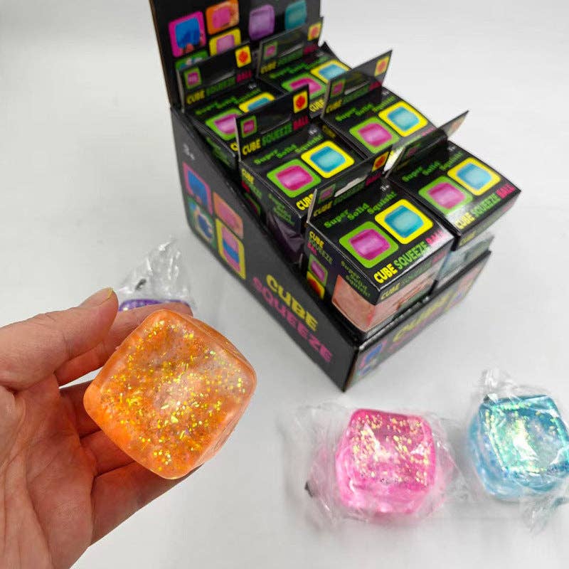 Glitter Cube Squishy Soft Stress Relief Toy Sparkle Squeeze