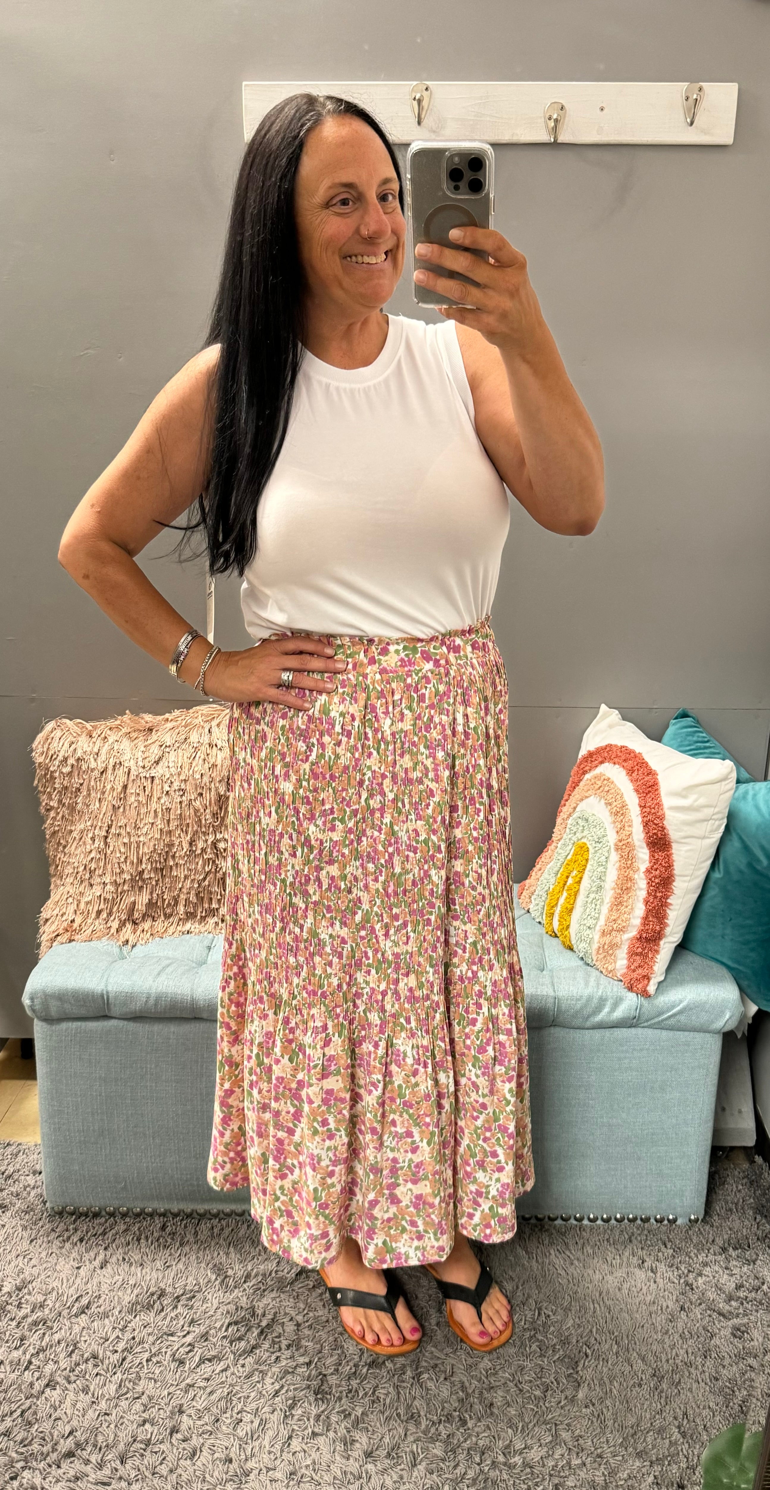 Pink Floral Pleated Skirt - Posh West Boutique