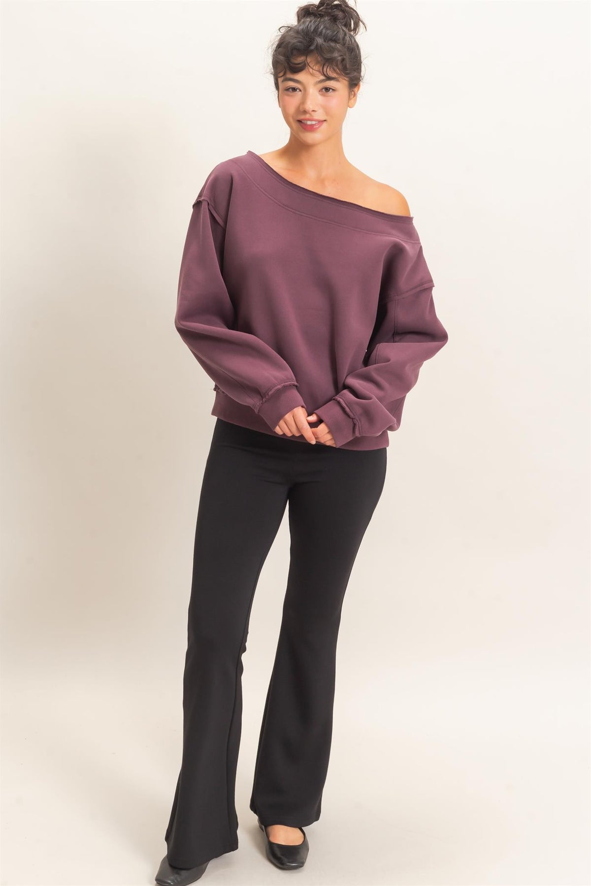 Plum Off the Shoulder Sweatshirt