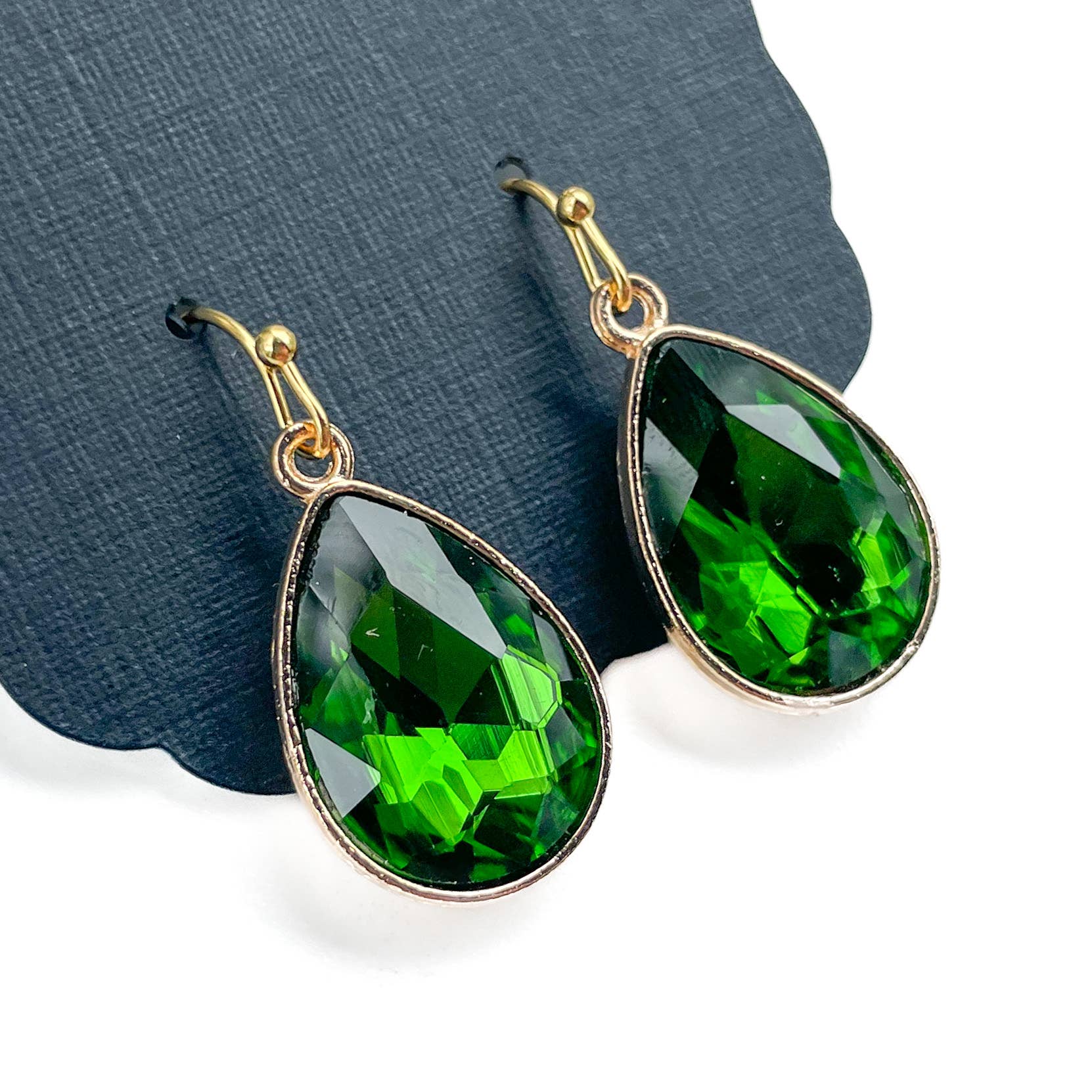 Emerald Glass Teardrop Earrings - Posh West Boutique