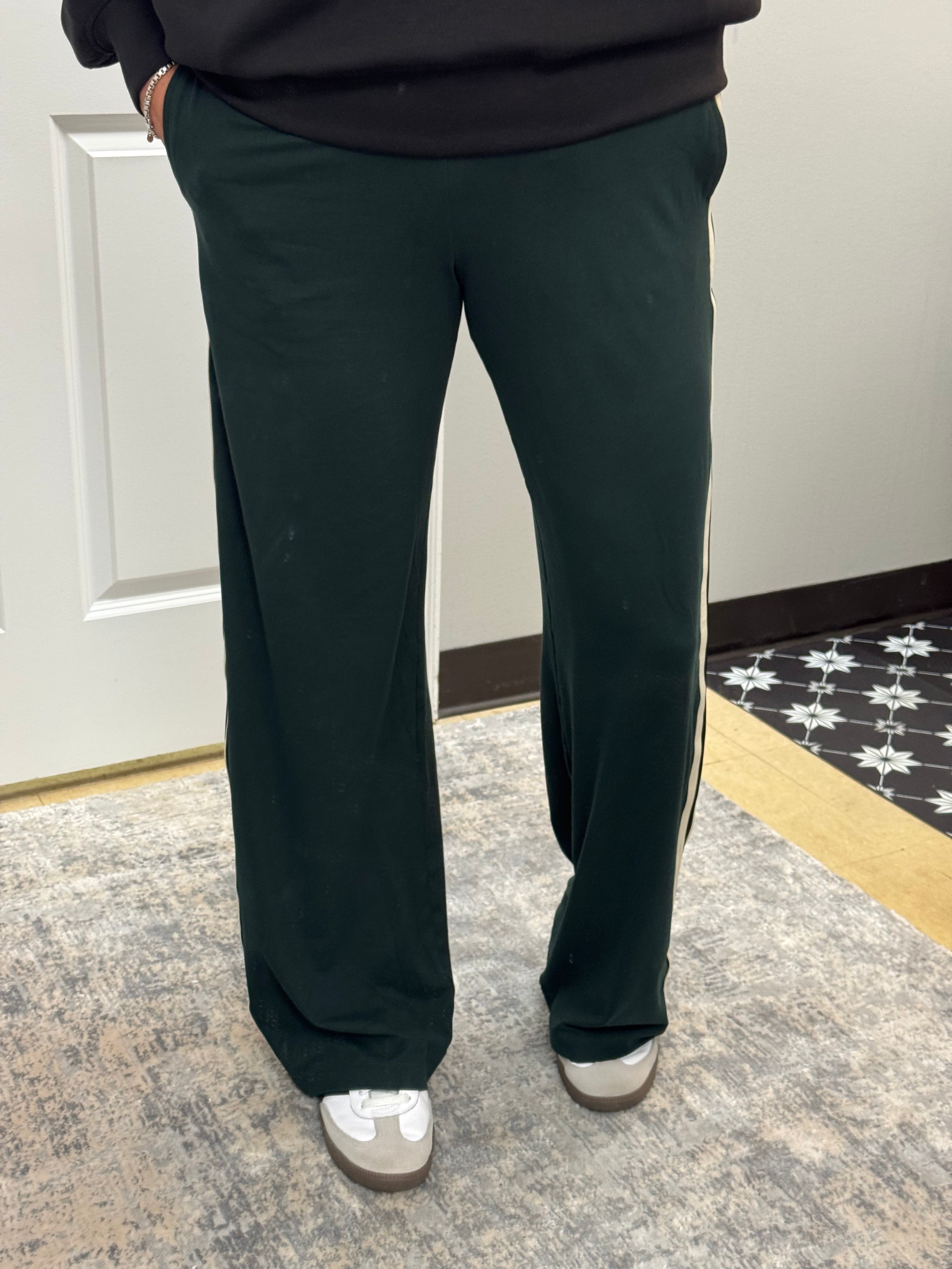 Butter Soft Green Striped Straight Pant - Posh West Boutique