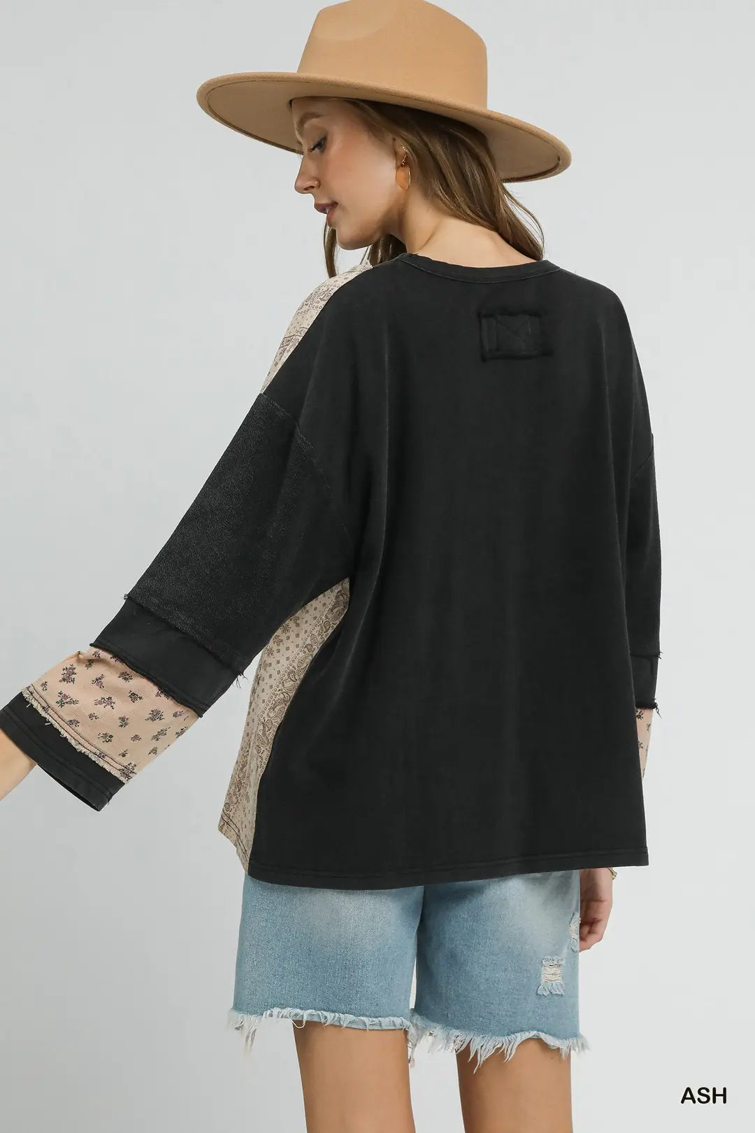French Terry Patchwork Sleeve Pullover - Posh West Boutique