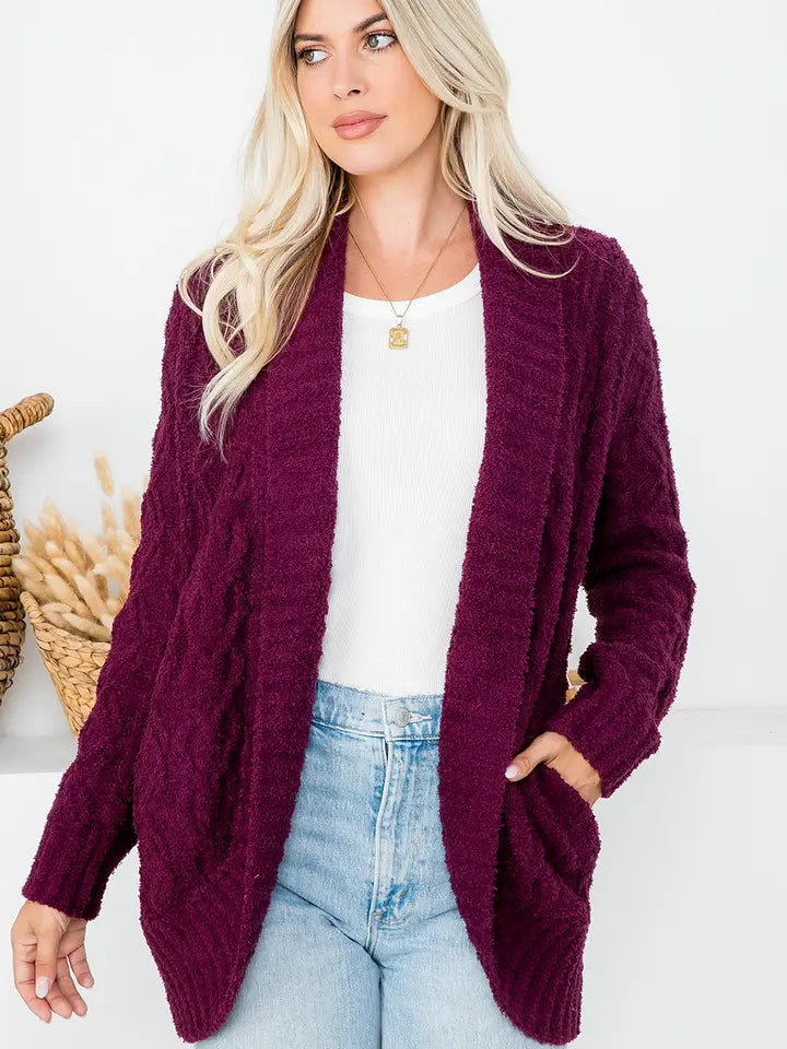 Soft Cozy Essential Everyday Wine Knit Cardigan - Posh West Boutique