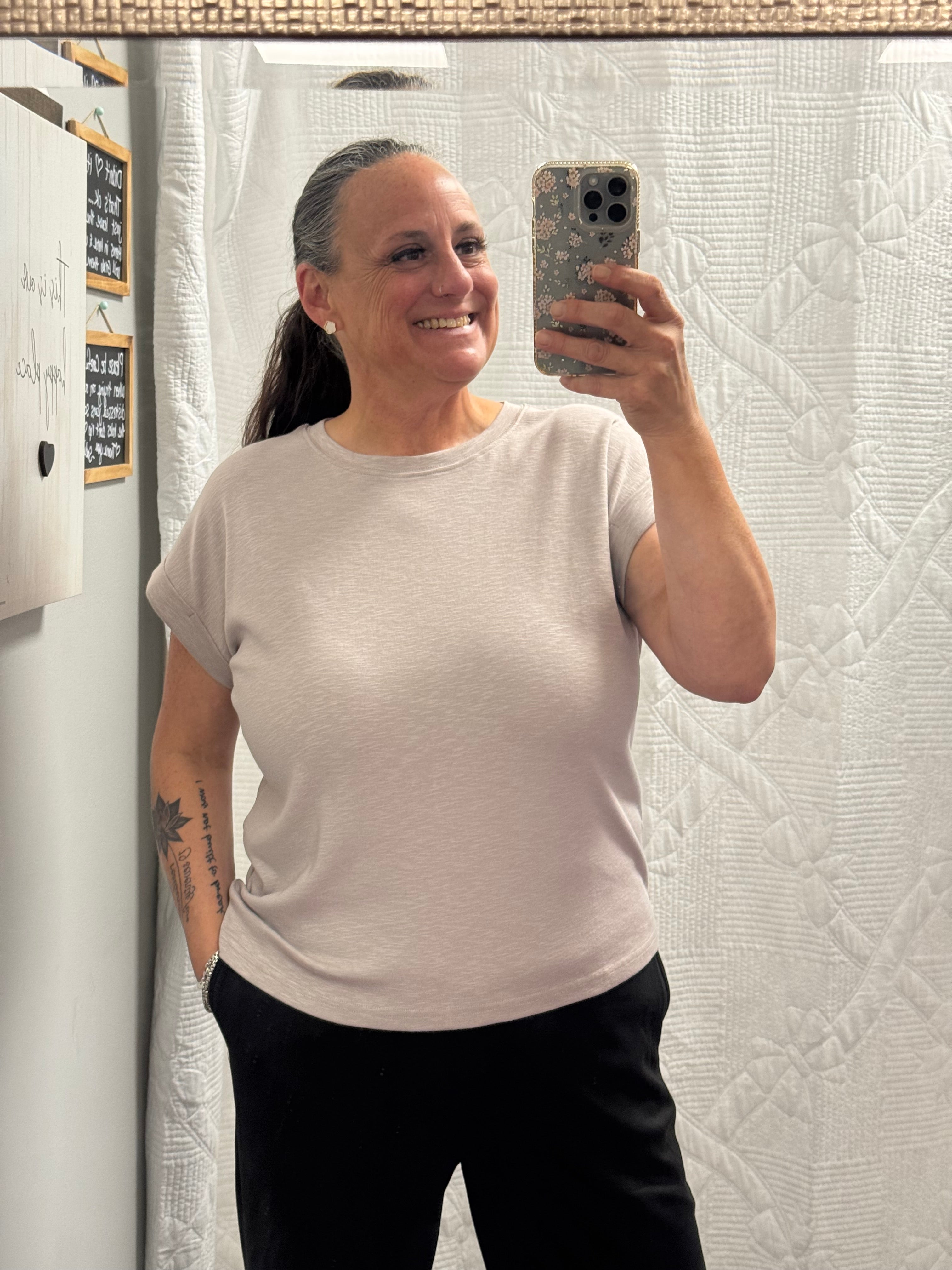 Ash Mocha Cotton Modal Slub Rolled Sleeve Tee - Posh West Boutique