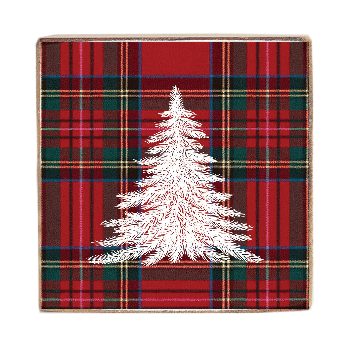 Tartan Christmas Tree Block Sign - Posh West Boutique
