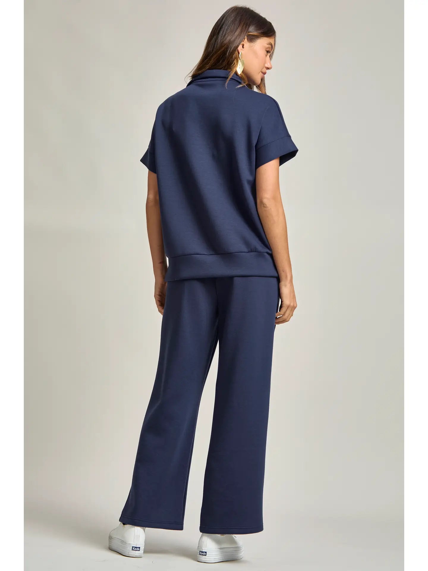 Navy Short Sleeve Quarter Zip + Pants Travel Set