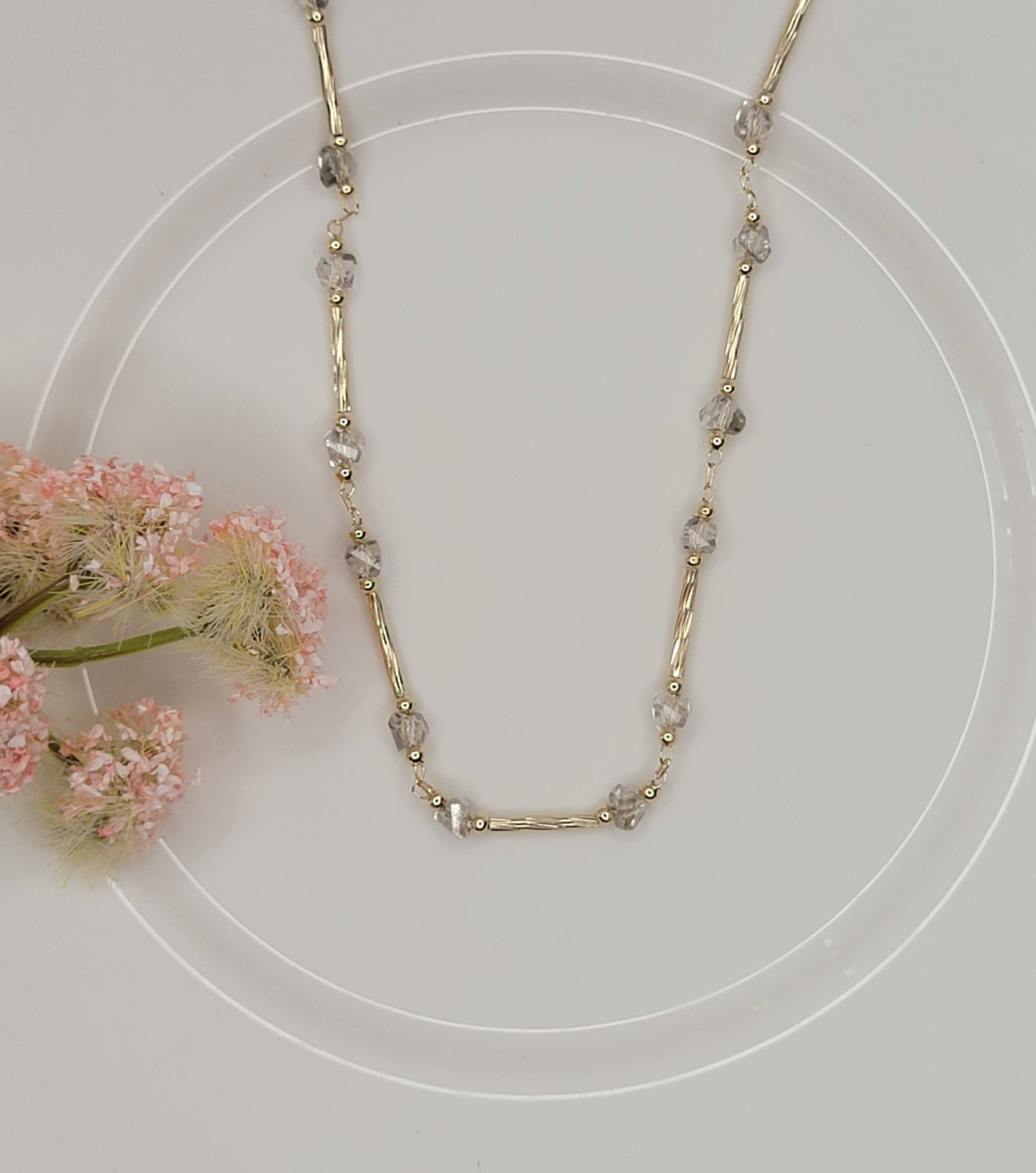 Gold Link Necklace with Beads
