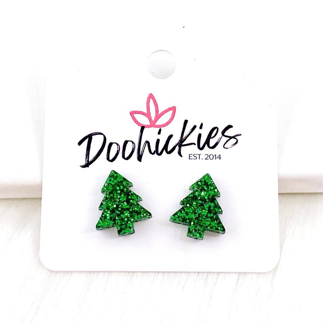 Evergreen Glitter Christmas Tree Studs Earrings - Posh West Boutique