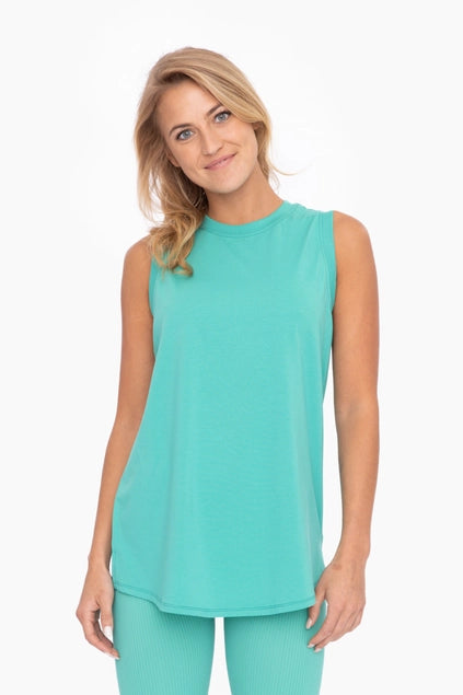 Notched Sleeveless Flowy Tank Sea Green - Posh West Boutique