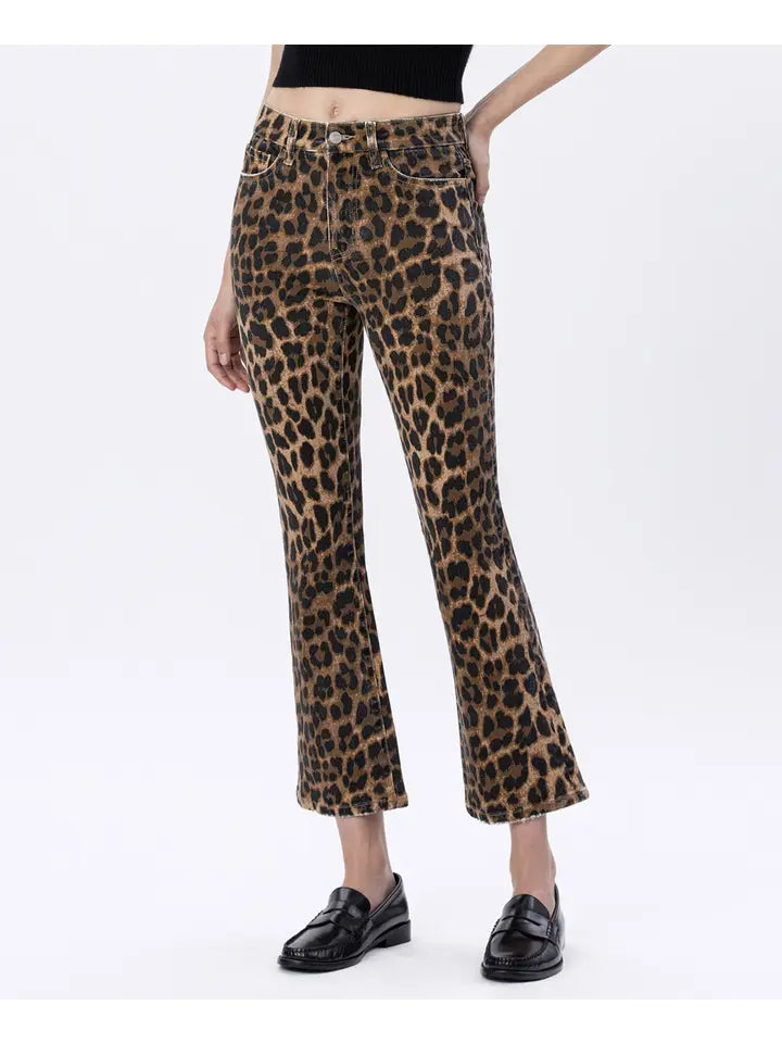 Vervet High Rise Leopard Print Kick Flare Jeans - Posh West Boutique