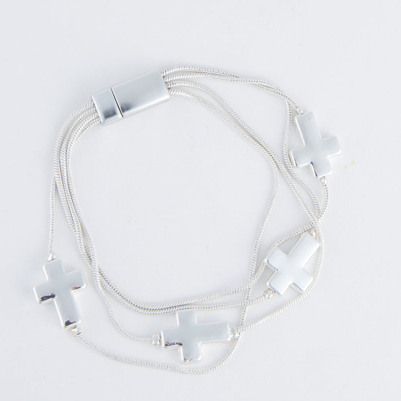 Silver Magnetic Cross Bracelet - Posh West Boutique