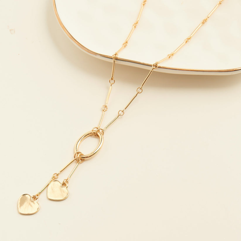 Gold Double Heart Long Necklace - Posh West Boutique