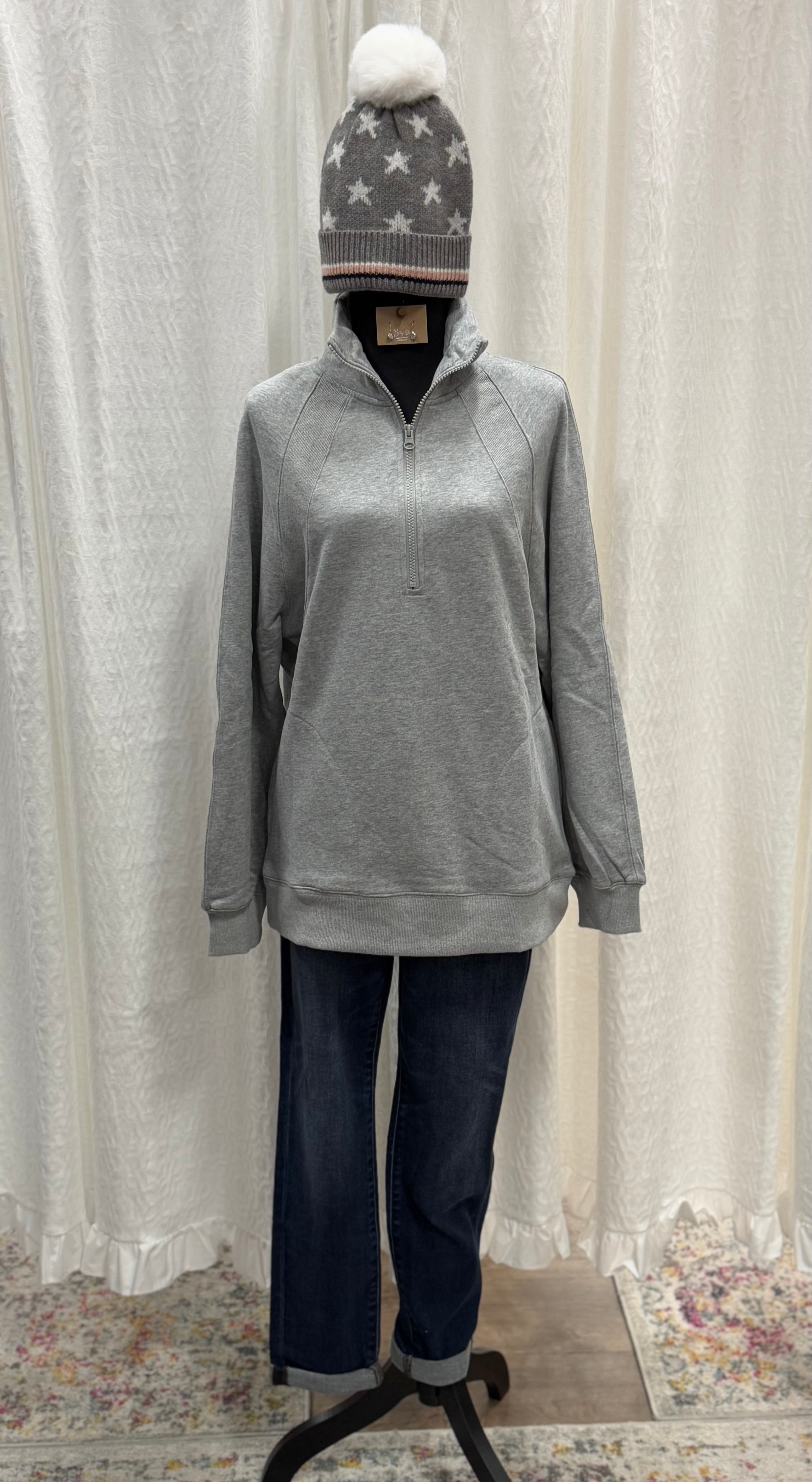 Heather Gray Half Zip Sweatshirt - Posh West Boutique