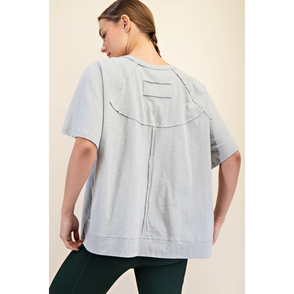Oversized Lt Grey Cotton Slub Short Sleeve - Posh West Boutique